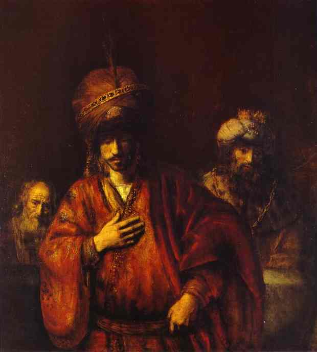 WikiOO.org - אנציקלופדיה לאמנויות יפות - ציור, יצירות אמנות Rembrandt Van Rijn - The Condemnation of Haman (or David and Uriah)