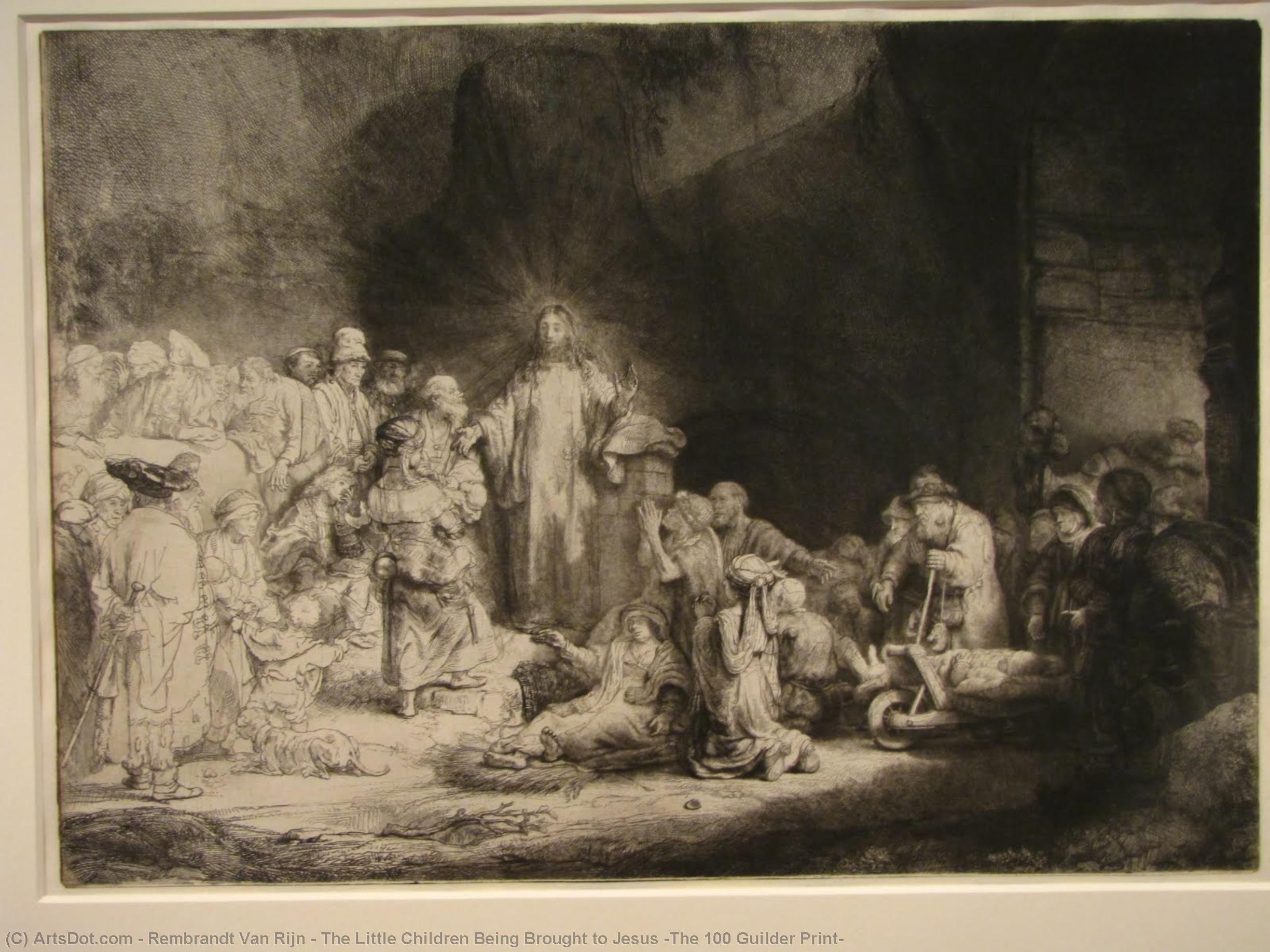 Wikioo.org - The Encyclopedia of Fine Arts - Painting, Artwork by Rembrandt Van Rijn - The Little Children Being Brought to Jesus (The 100 Guilder Print)