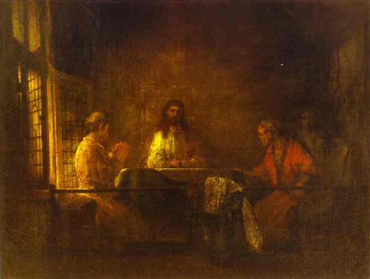 Wikioo.org - สารานุกรมวิจิตรศิลป์ - จิตรกรรม Rembrandt Van Rijn - The Pilgrims at Emmaus