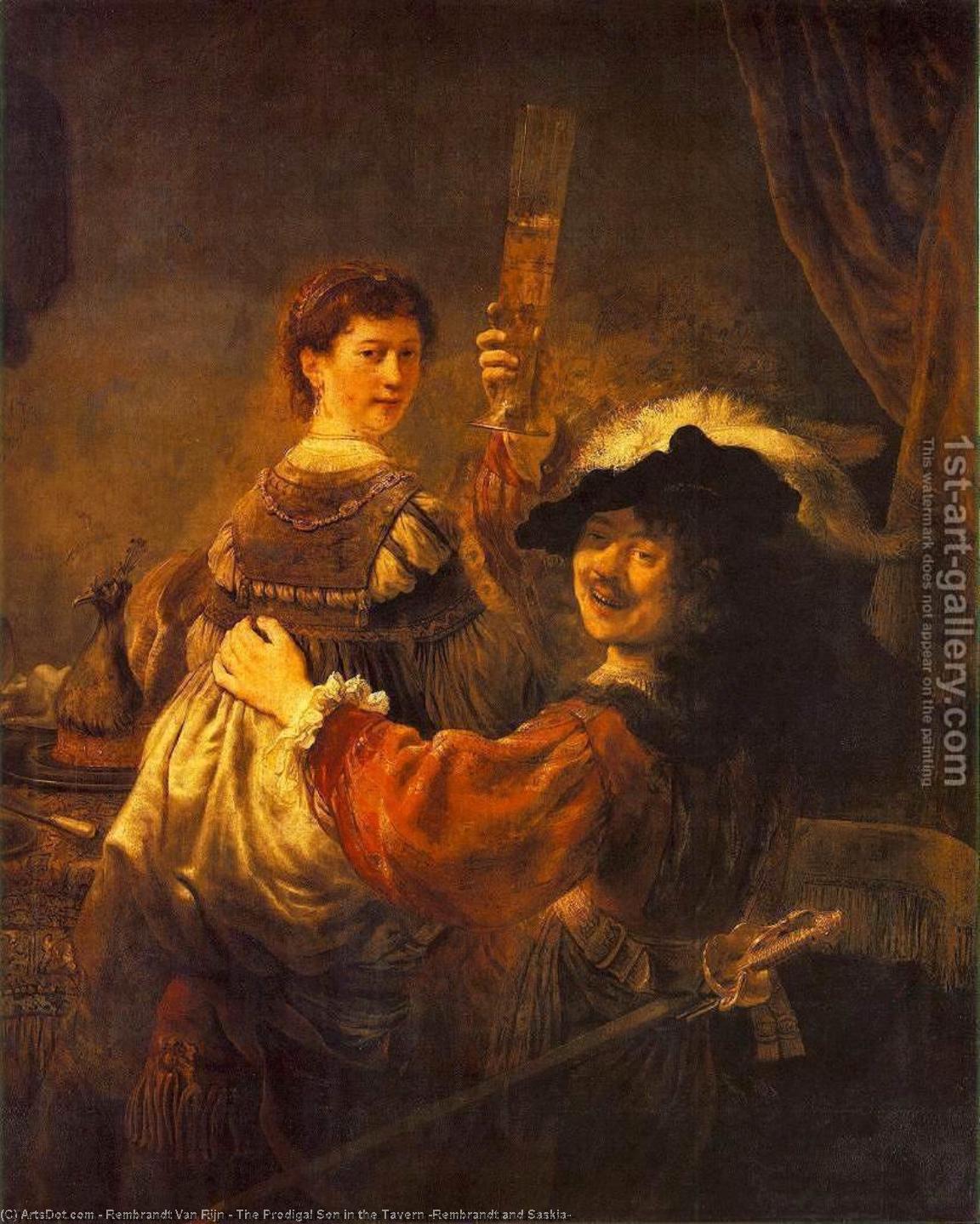 WikiOO.org – 美術百科全書 - 繪畫，作品 Rembrandt Van Rijn - 小酒馆里的浪子 ( 伦勃朗和萨斯基亚 )