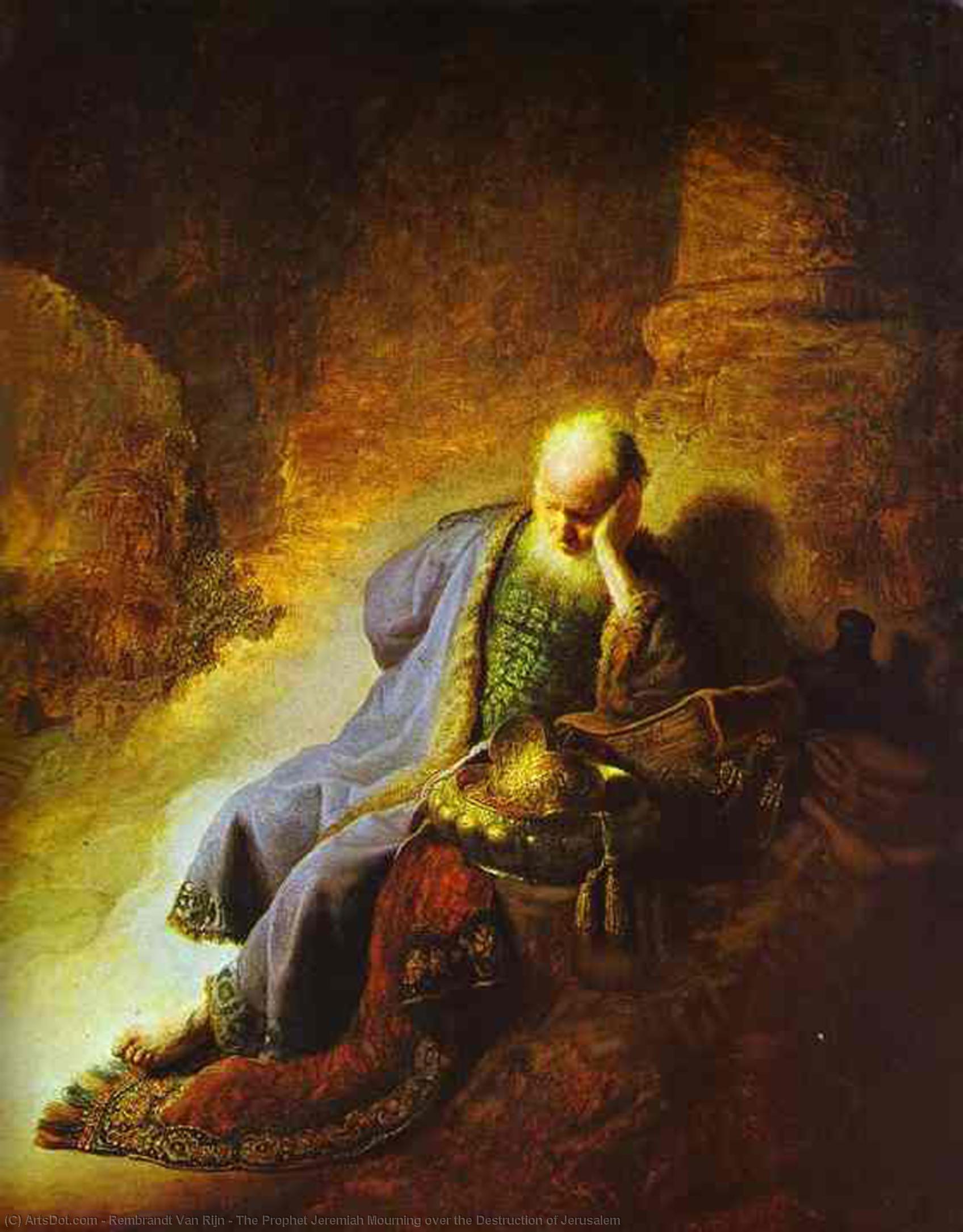 Wikioo.org - สารานุกรมวิจิตรศิลป์ - จิตรกรรม Rembrandt Van Rijn - The Prophet Jeremiah Mourning over the Destruction of Jerusalem