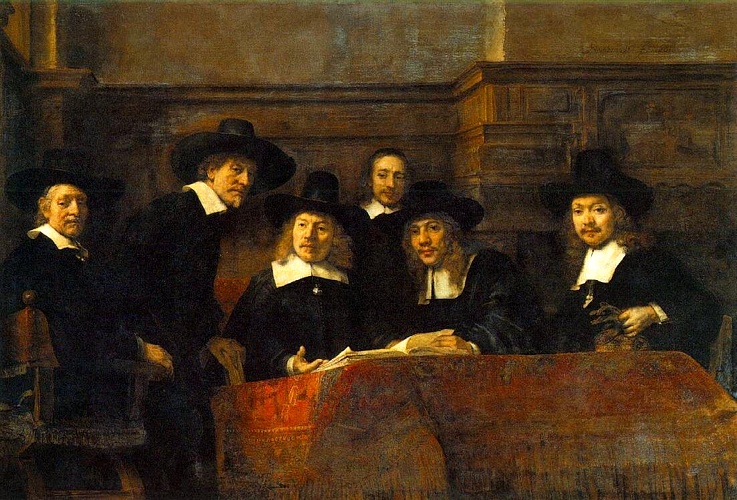 Wikioo.org - Bách khoa toàn thư về mỹ thuật - Vẽ tranh, Tác phẩm nghệ thuật Rembrandt Van Rijn - The Syndics of the Clothmaker's Guild (The Staal