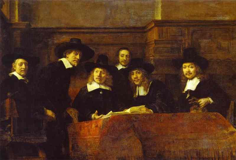 Wikioo.org – La Enciclopedia de las Bellas Artes - Pintura, Obras de arte de Rembrandt Van Rijn - los síndicos de la Clothmakers' Gremio ( los staalmeesters )