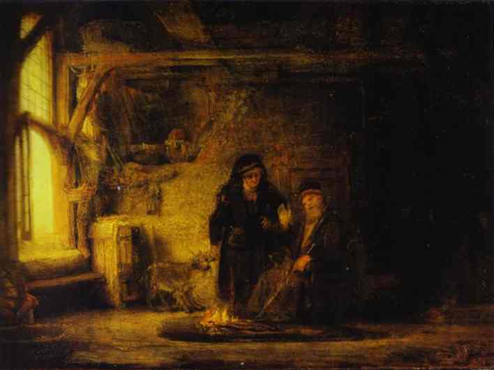 Wikioo.org - The Encyclopedia of Fine Arts - Painting, Artwork by Rembrandt Van Rijn - Tobit's Wife with a Goat