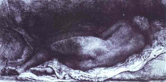 Wikioo.org – La Enciclopedia de las Bellas Artes - Pintura, Obras de arte de Rembrandt Van Rijn - Mujer que se acuesta