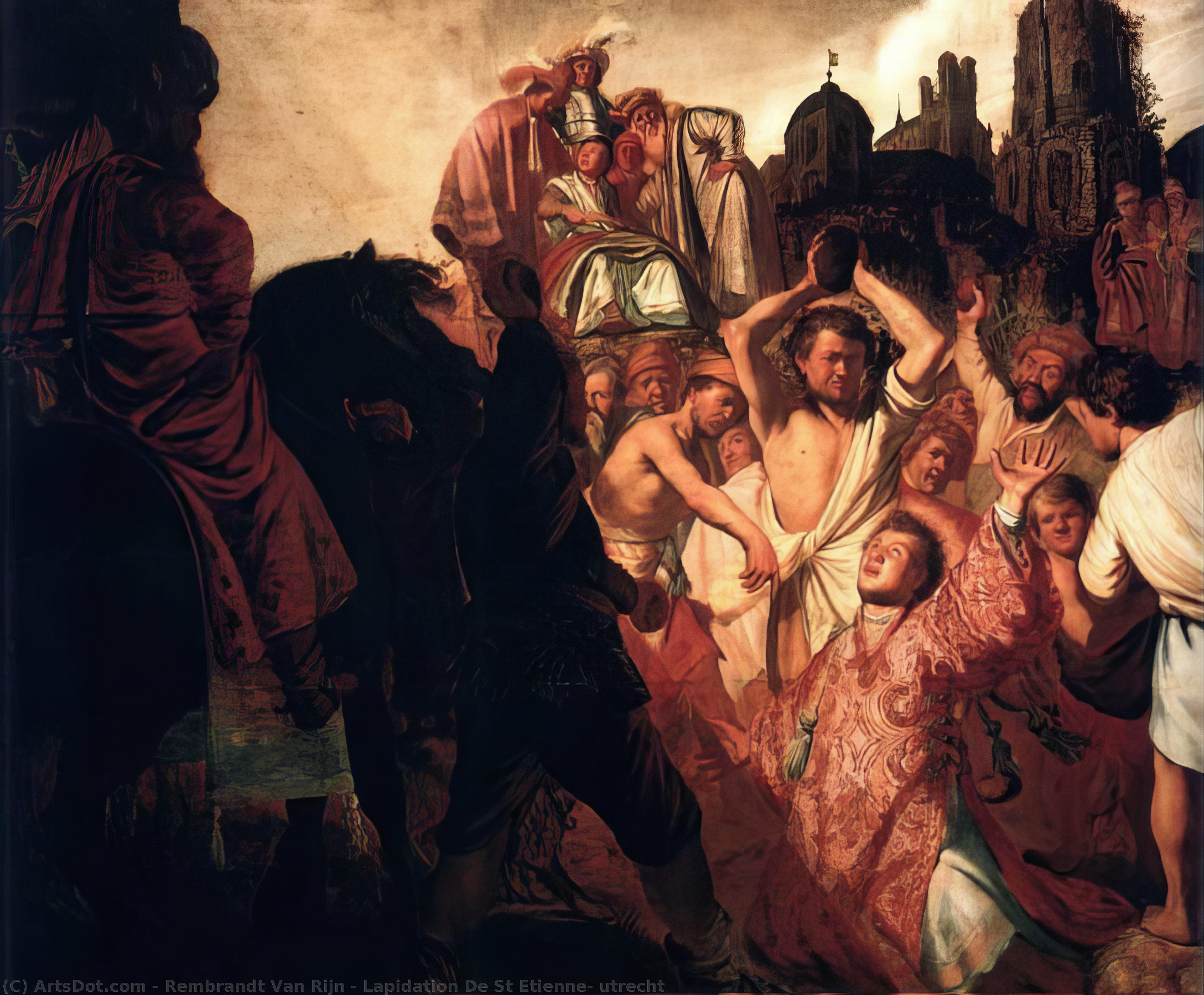 WikiOO.org - 백과 사전 - 회화, 삽화 Rembrandt Van Rijn - Lapidation De St Etienne, utrecht