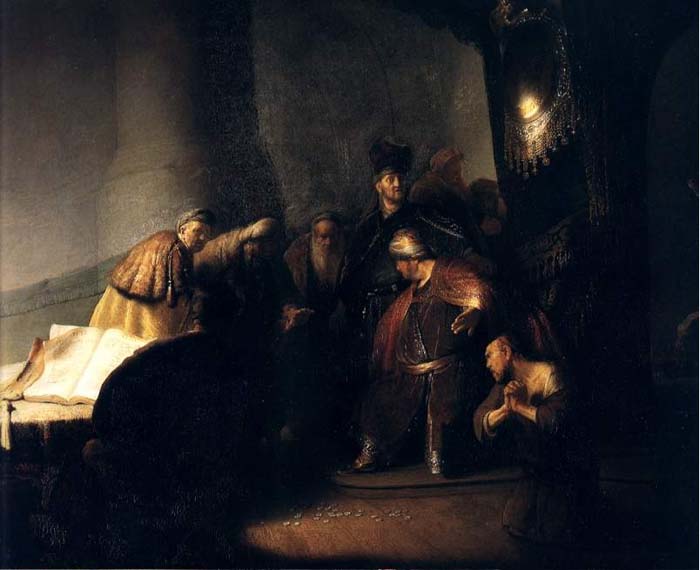 WikiOO.org - Εγκυκλοπαίδεια Καλών Τεχνών - Ζωγραφική, έργα τέχνης Rembrandt Van Rijn - Judas Rapportant 30 Deniers, private