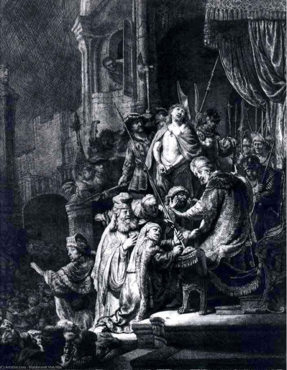 Wikioo.org - The Encyclopedia of Fine Arts - Painting, Artwork by Rembrandt Van Rijn - Christ Devant Pilate Et Le Peuple, bnf
