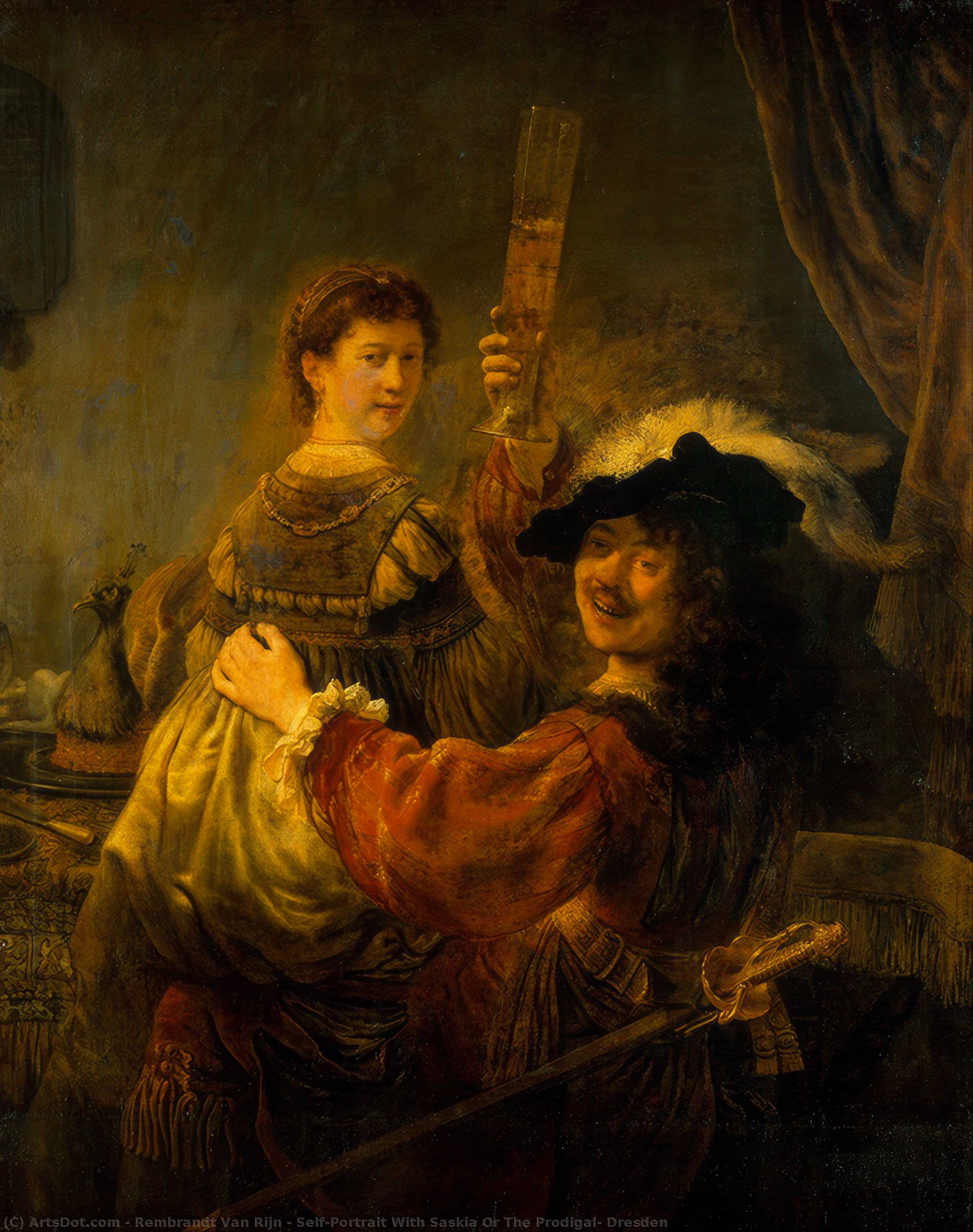 Wikioo.org – La Enciclopedia de las Bellas Artes - Pintura, Obras de arte de Rembrandt Van Rijn - autoportrait avec saskia ou le prodigue , dresde