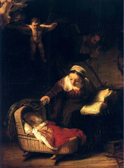 Wikioo.org – La Enciclopedia de las Bellas Artes - Pintura, Obras de arte de Rembrandt Van Rijn - la sainte famille avec anges , san petersburgo