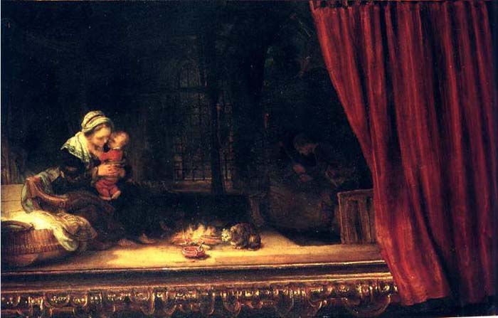 WikiOO.org - Enciklopedija dailės - Tapyba, meno kuriniai Rembrandt Van Rijn - La Sinte Famille Avec Encadrement, kassel