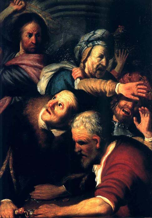 Wikioo.org - สารานุกรมวิจิตรศิลป์ - จิตรกรรม Rembrandt Van Rijn - Jesus Chassant Les Vendeurs Du Temple, moscou