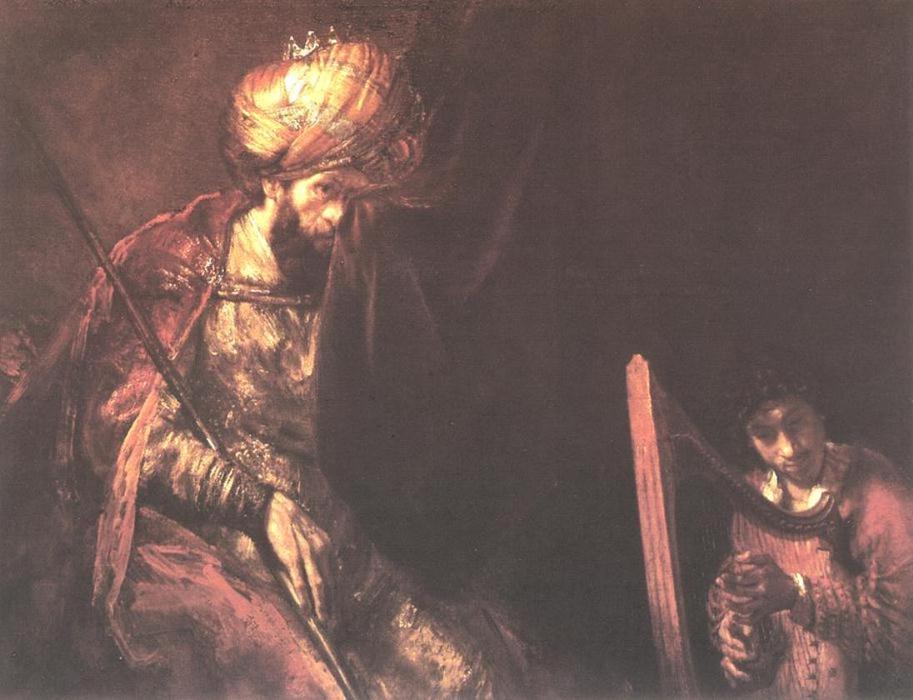 WikiOO.org - Энциклопедия изобразительного искусства - Живопись, Картины  Rembrandt Van Rijn - Саул и Давид