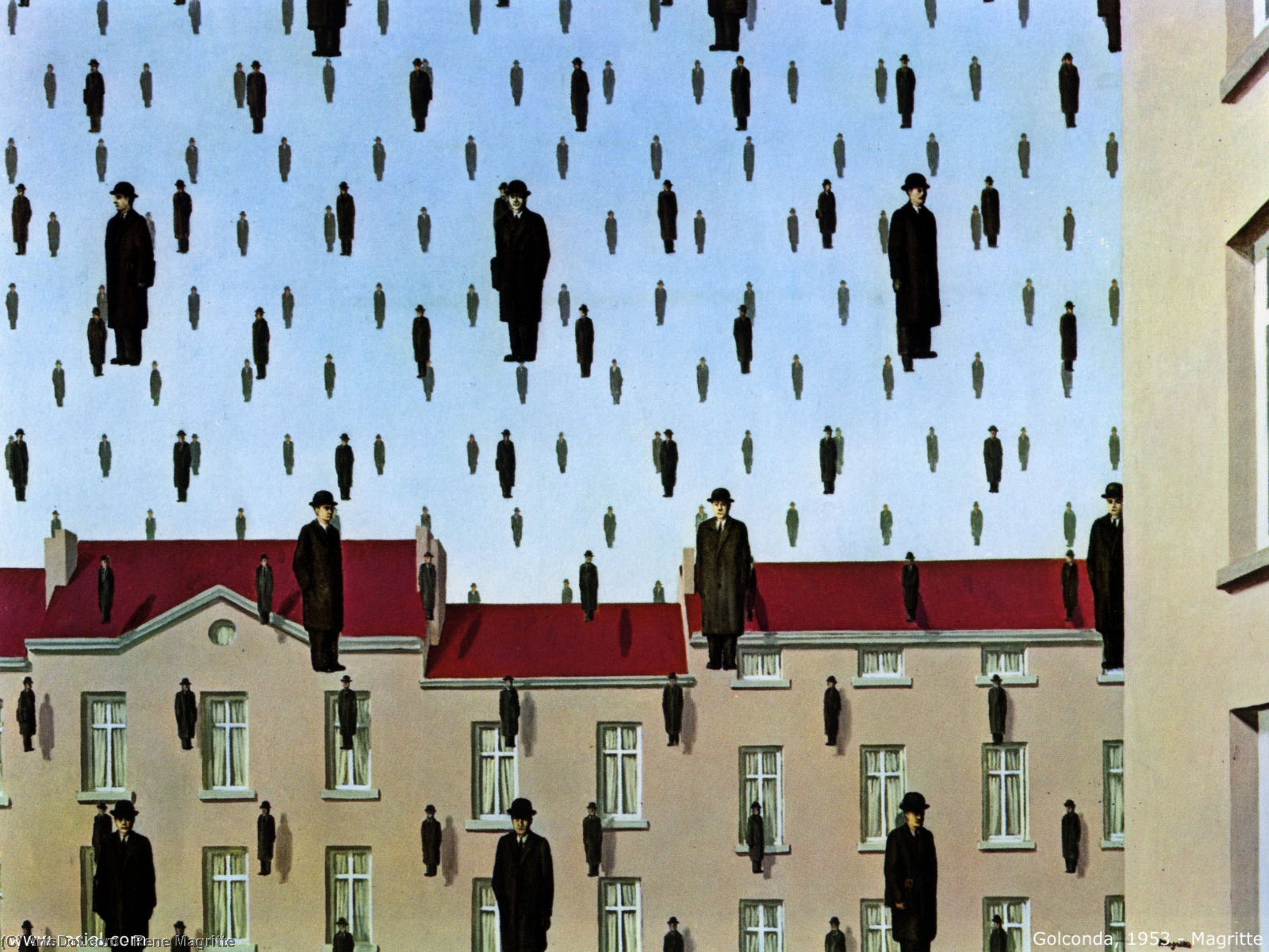 Wikoo.org - موسوعة الفنون الجميلة - اللوحة، العمل الفني Rene Magritte - Golconda