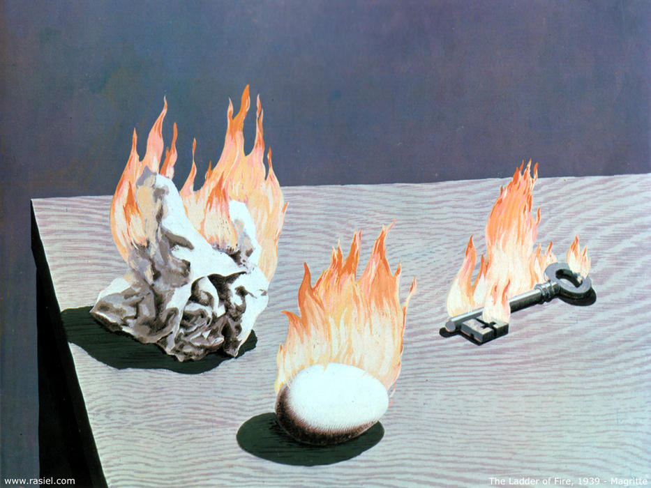 Wikoo.org - موسوعة الفنون الجميلة - اللوحة، العمل الفني Rene Magritte - The Ladder Of Fire