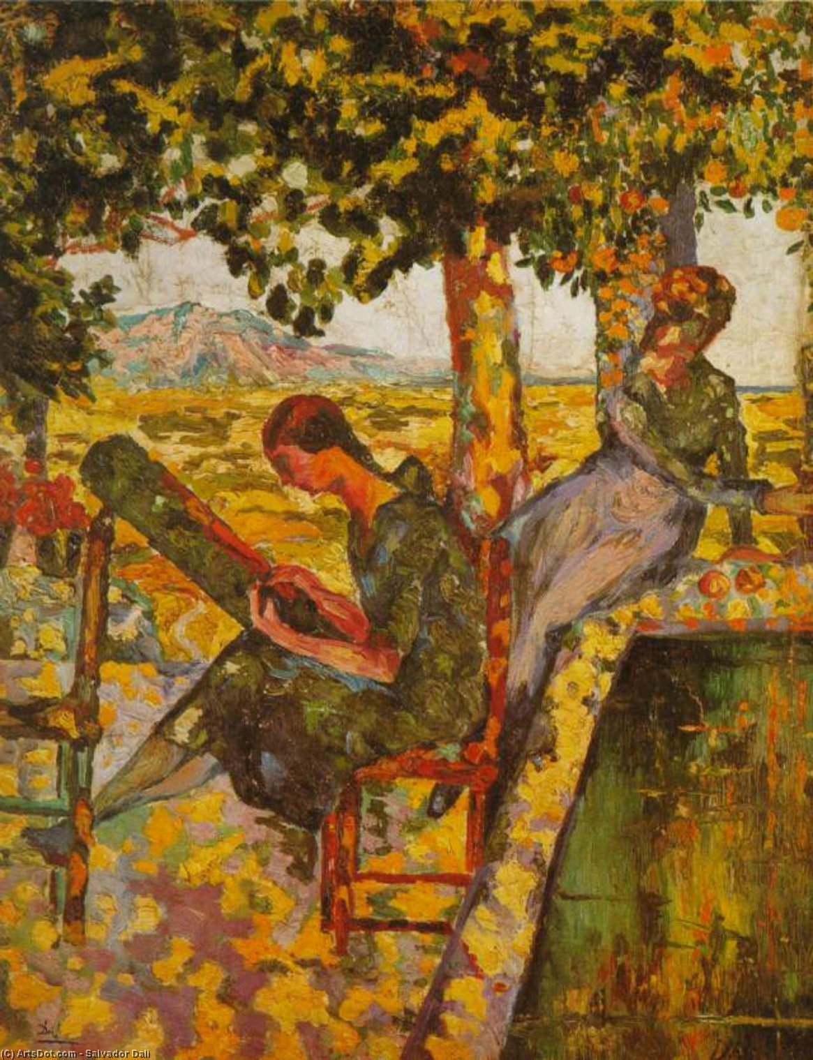 Wikioo.org – La Enciclopedia de las Bellas Artes - Pintura, Obras de arte de Salvador Dali - jóven niñas en un jardín 1921