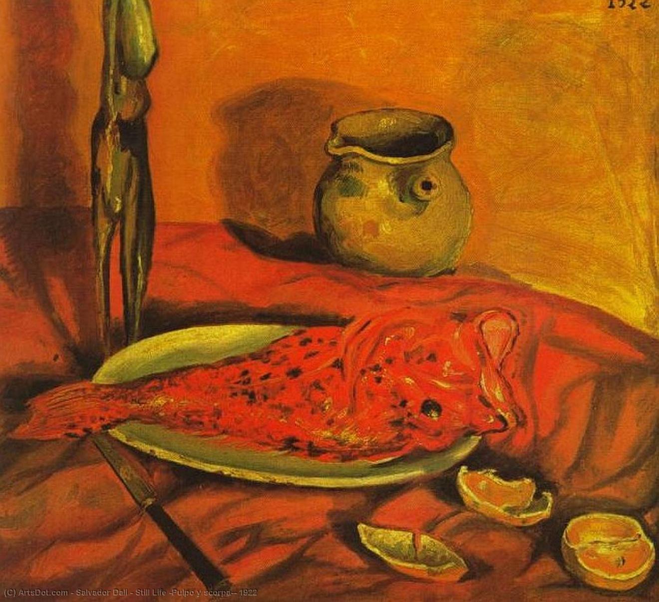 Wikoo.org - موسوعة الفنون الجميلة - اللوحة، العمل الفني Salvador Dali - Still Life (Pulpo y scorpa), 1922