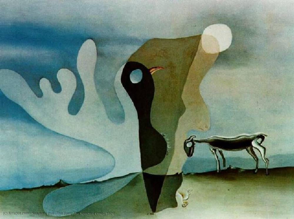 Wikioo.org – L'Encyclopédie des Beaux Arts - Peinture, Oeuvre de Salvador Dali - au bélier  au  spectrales  de vache  1928