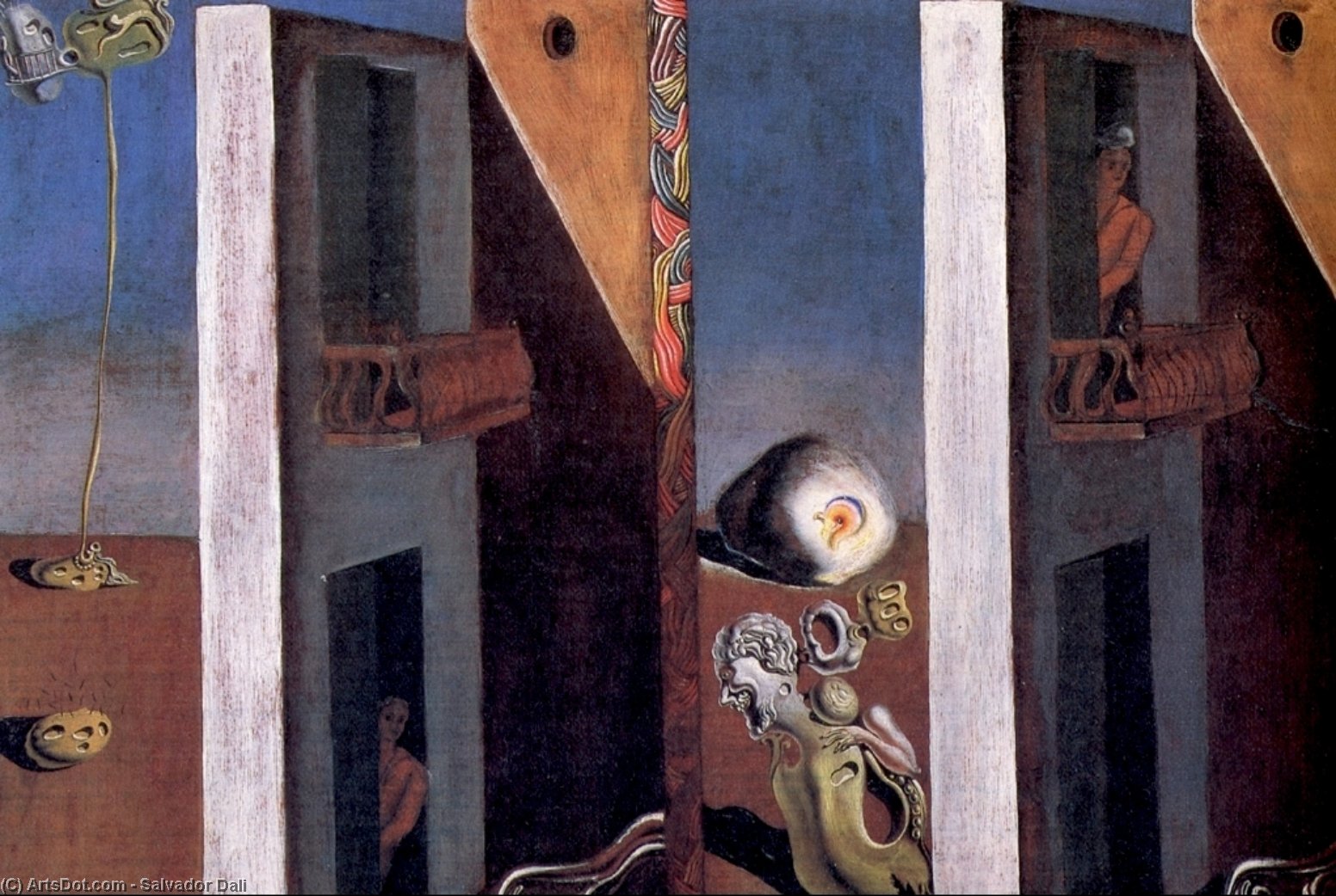Wikioo.org – L'Enciclopedia delle Belle Arti - Pittura, Opere di Salvador Dali - Uomo con Malsano Carnagione Ascoltando al Suono di il mare ( i due Balconi ) , 1929