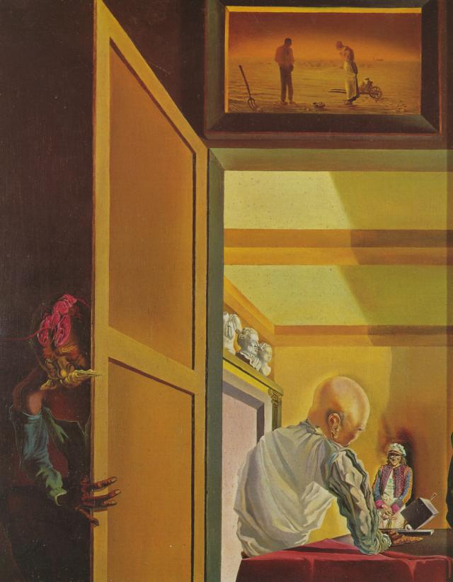 WikiOO.org - Encyclopedia of Fine Arts - Lukisan, Artwork Salvador Dali - Gala and the Angelus of Millet Preceding the Imminent Arrival of the Conical Anamorphoses, 1933