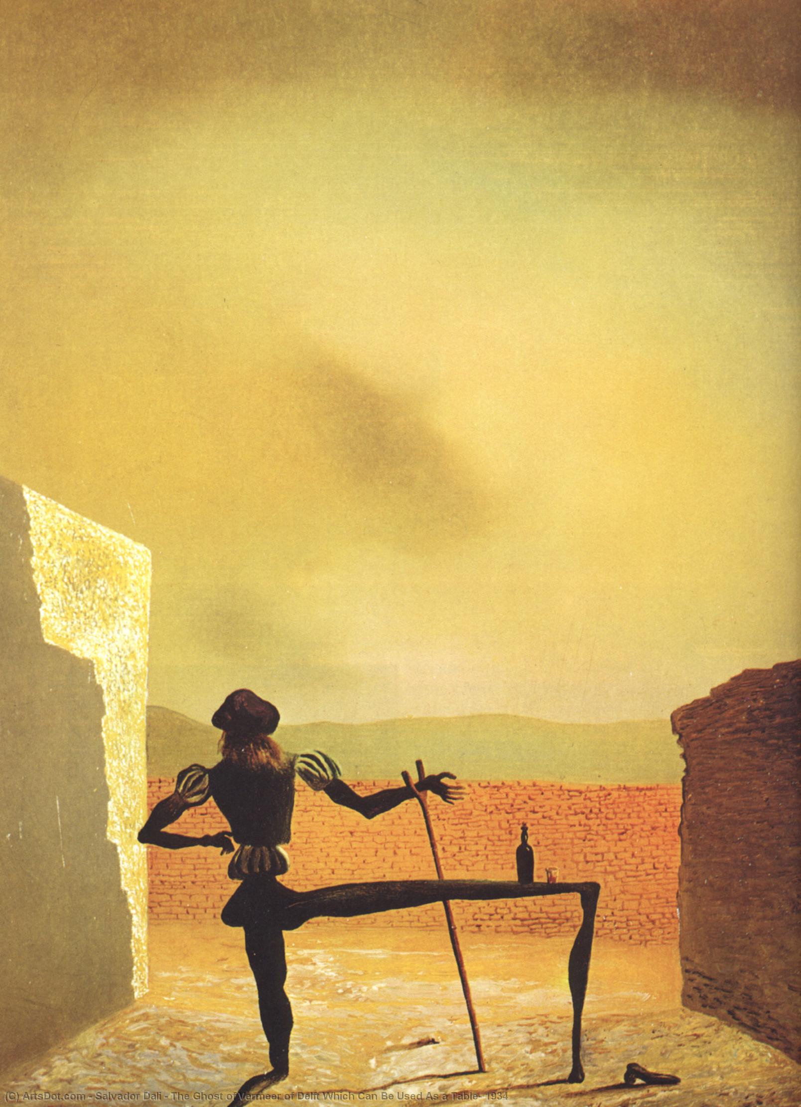 Wikioo.org – La Enciclopedia de las Bellas Artes - Pintura, Obras de arte de Salvador Dali - el fantasma de vermeer de delft que puede usarse como mesa , 1934
