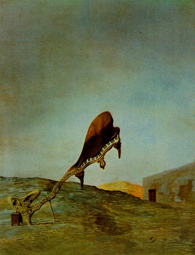 Wikioo.org - The Encyclopedia of Fine Arts - Painting, Artwork by Salvador Dali - Skull with Its Lyric Appendage Leaning on a Night Table which Should Have the Exact Temperature of a Cardinal's Nest, 1934