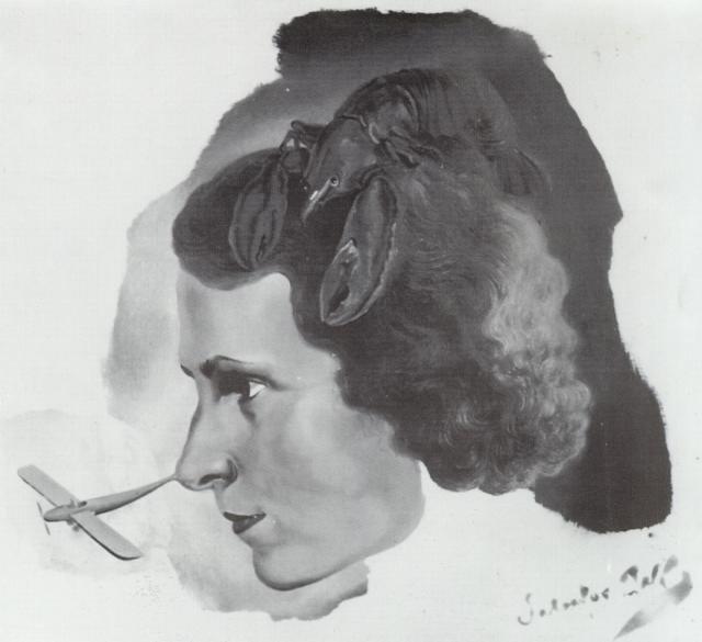 Wikioo.org - The Encyclopedia of Fine Arts - Painting, Artwork by Salvador Dali - Portrait of Gala with a Lobster (Portrait of Gala with Aeroplane Nose), circa 1934