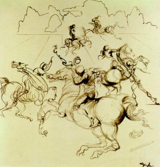 WikiOO.org - Encyclopedia of Fine Arts - Maľba, Artwork Salvador Dali - Surrealist Knights for a Four-part Screen, Centre Right, circa 1934