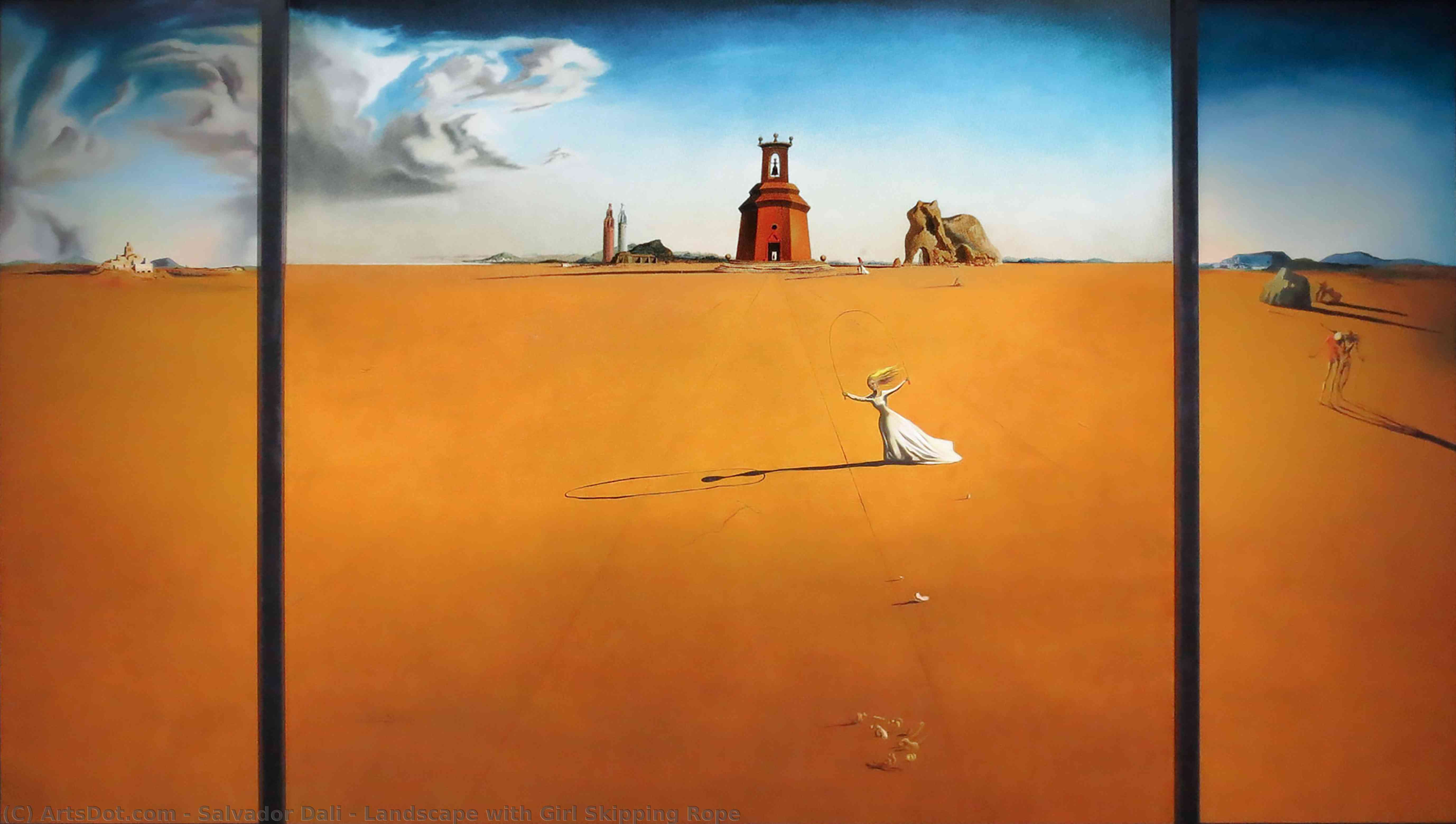 WikiOO.org - Encyclopedia of Fine Arts - Maalaus, taideteos Salvador Dali - Landscape with Girl Skipping Rope