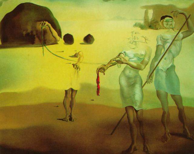 Wikioo.org - The Encyclopedia of Fine Arts - Painting, Artwork by Salvador Dali - Enchanted Beach with Three Fluid Graces, 1938