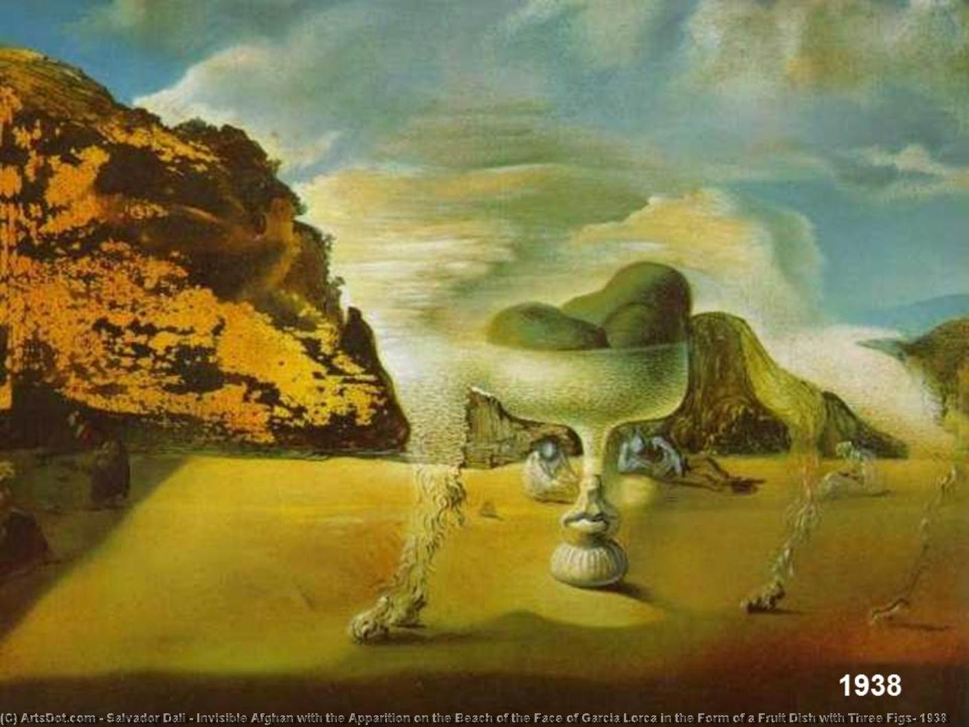 Wikioo.org - The Encyclopedia of Fine Arts - Painting, Artwork by Salvador Dali - Invisible Afghan with the Apparition on the Beach of the Face of Garcia Lorca in the Form of a Fruit Dish with Three Figs, 1938
