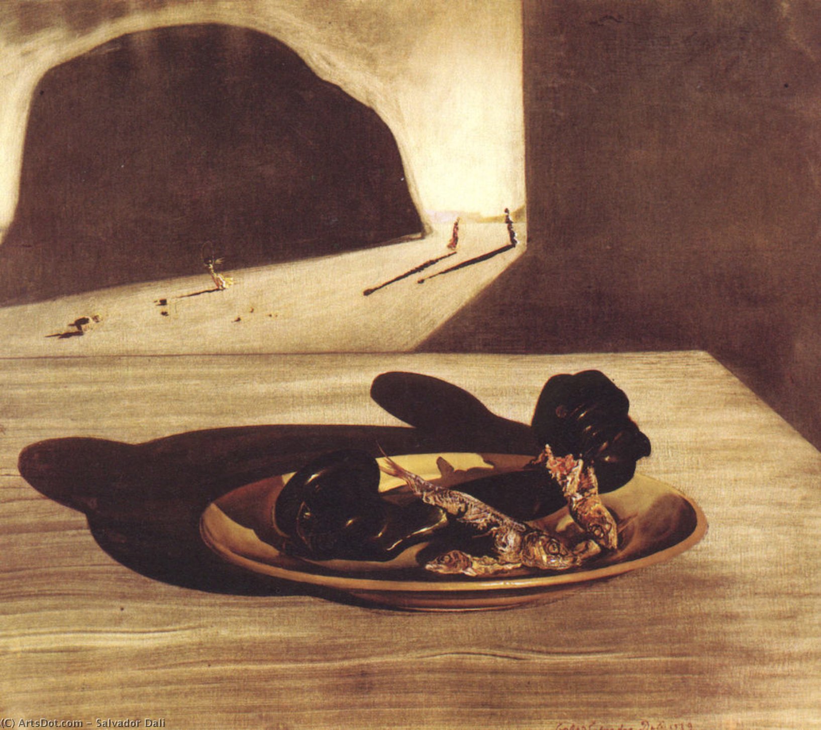 Wikioo.org - Bách khoa toàn thư về mỹ thuật - Vẽ tranh, Tác phẩm nghệ thuật Salvador Dali - Telephone in a Dish With Three Grilled Sardines at the End of September, 1939