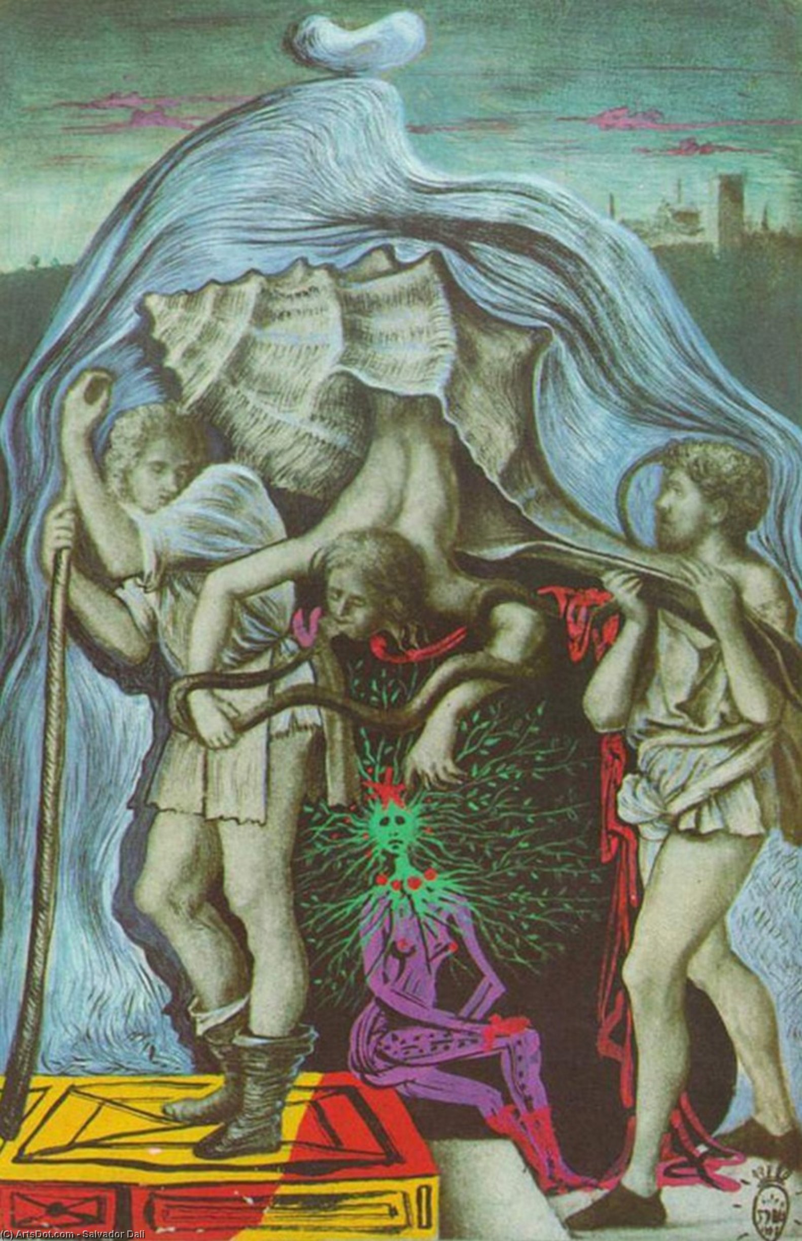 WikiOO.org - Enciklopedija likovnih umjetnosti - Slikarstvo, umjetnička djela Salvador Dali - Metamorphosis of the Five Allegories of Giovanni Bellini, 1939