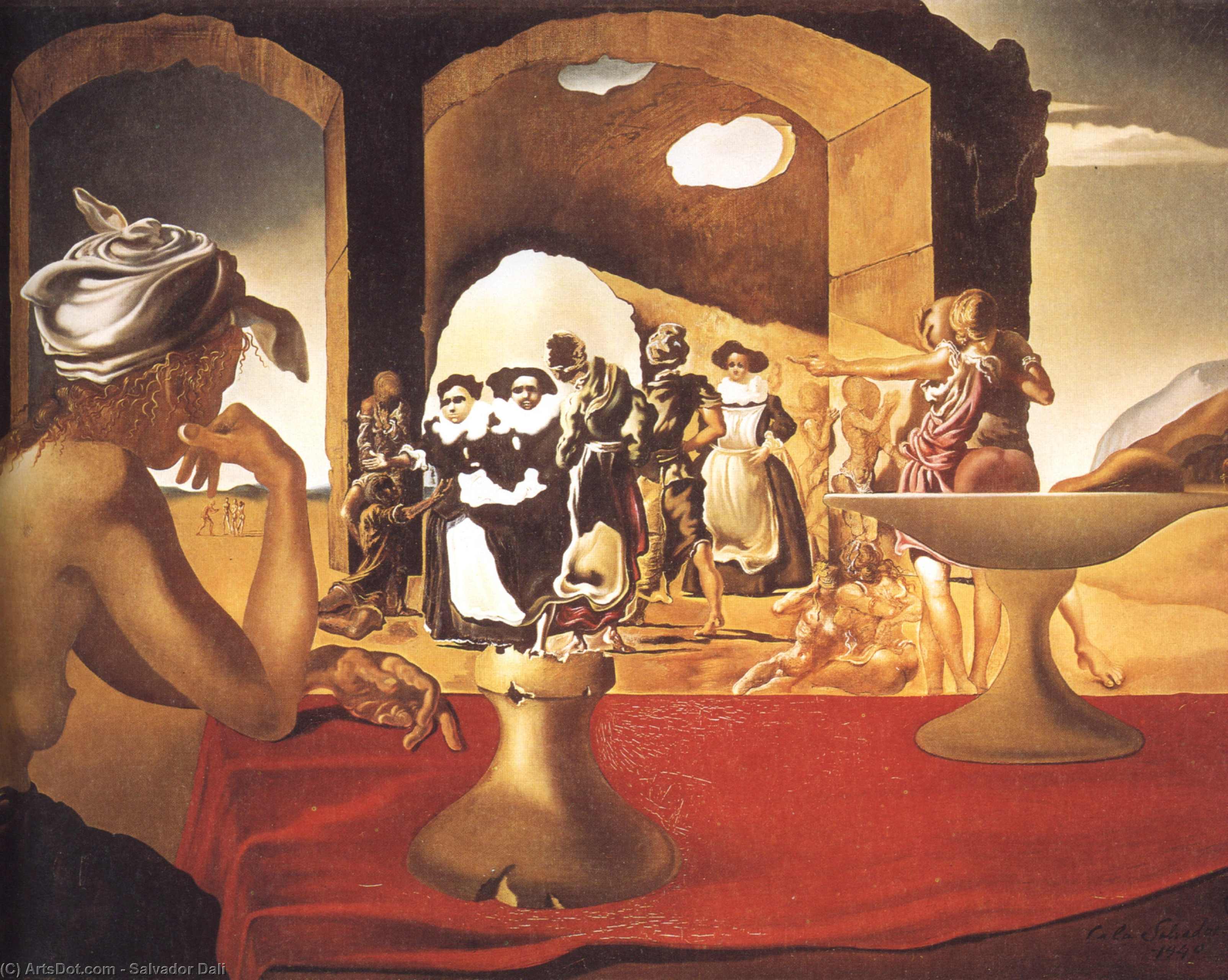 Wikioo.org - The Encyclopedia of Fine Arts - Painting, Artwork by Salvador Dali - Slave Market with the Disappearing Bust of Voltaire, 1940
