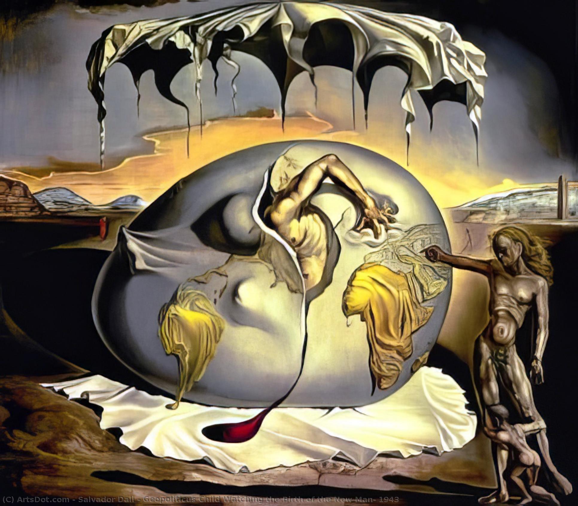 Wikioo.org – La Enciclopedia de las Bellas Artes - Pintura, Obras de arte de Salvador Dali - geopoliticus niño viendo el nacimiento del nuevo hombre , 1943