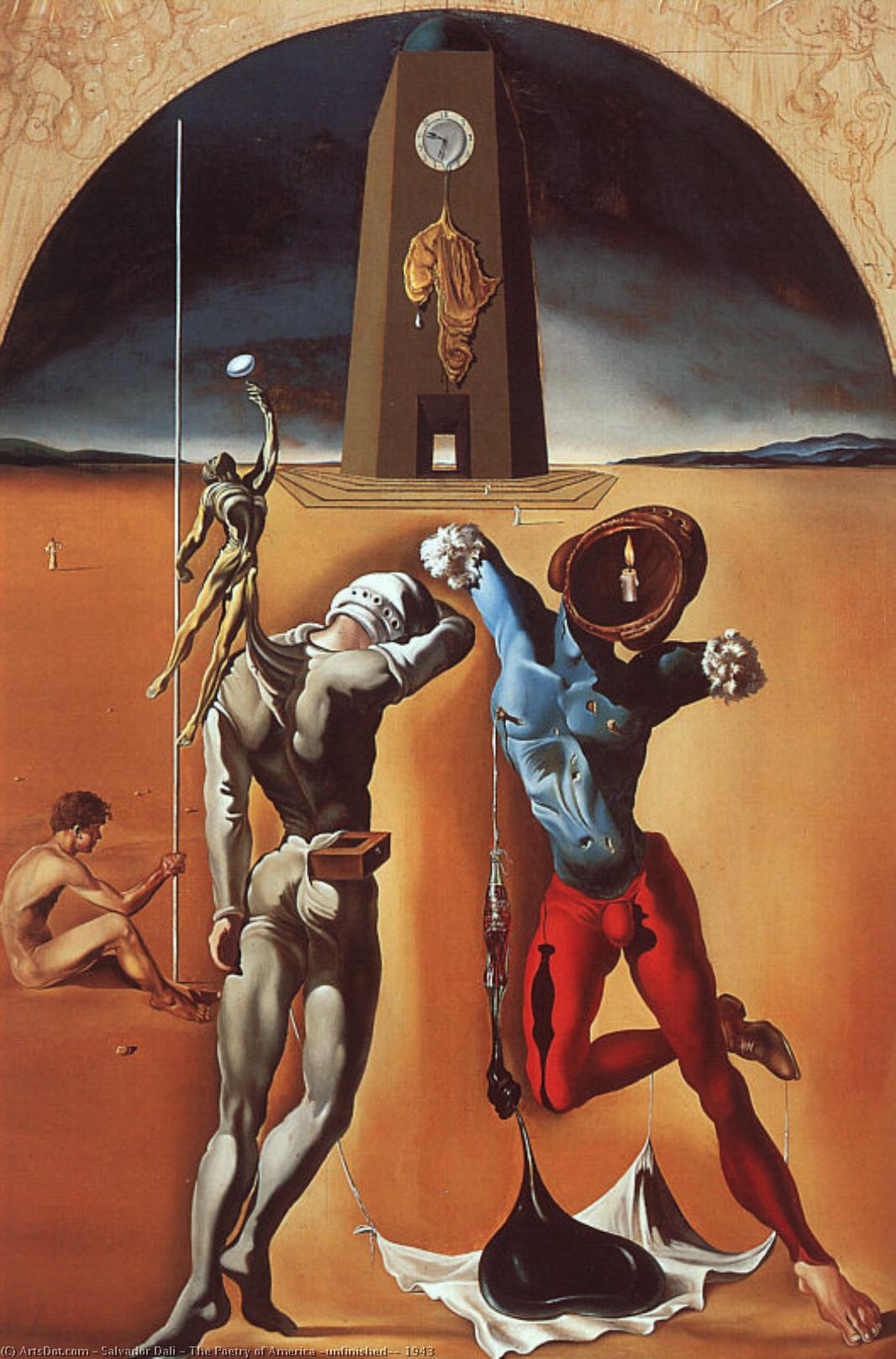 Wikioo.org - The Encyclopedia of Fine Arts - Painting, Artwork by Salvador Dali - The Poetry of America (unfinished), 1943