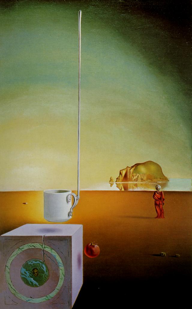 WikiOO.org - Encyclopedia of Fine Arts - Maalaus, taideteos Salvador Dali - Giant Flying Demi-Tasse with Incomprehensible Appendage Five Meters Long, circa 1944-45
