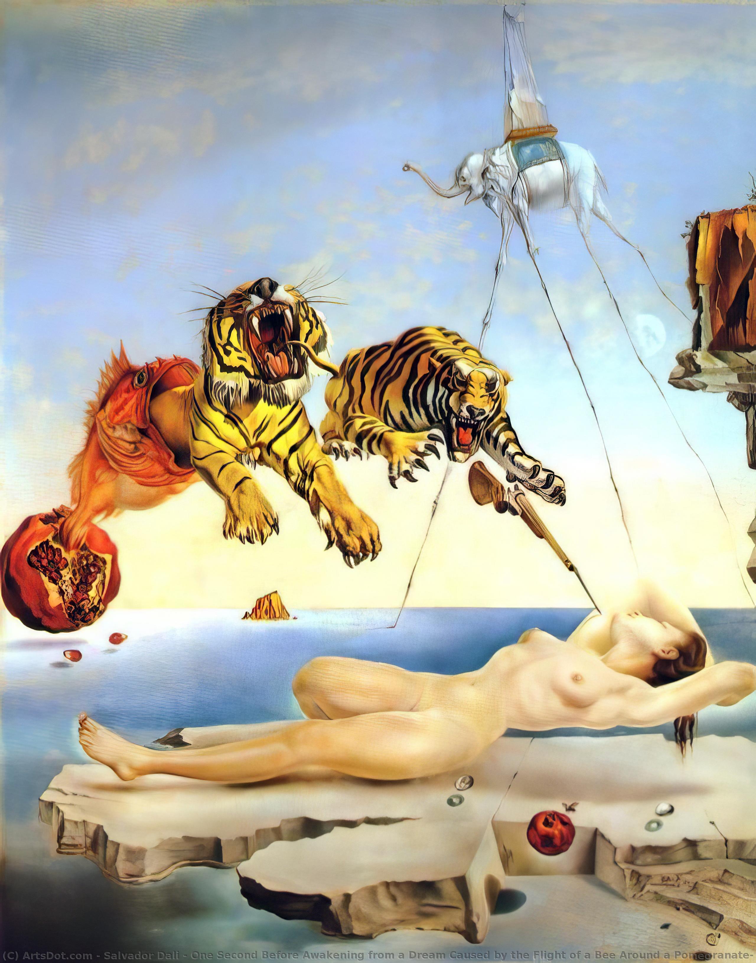 Wikioo.org - The Encyclopedia of Fine Arts - Painting, Artwork by Salvador Dali - One Second Before Awakening from a Dream Caused by the Flight of a Bee Around a Pomegranate, 1944