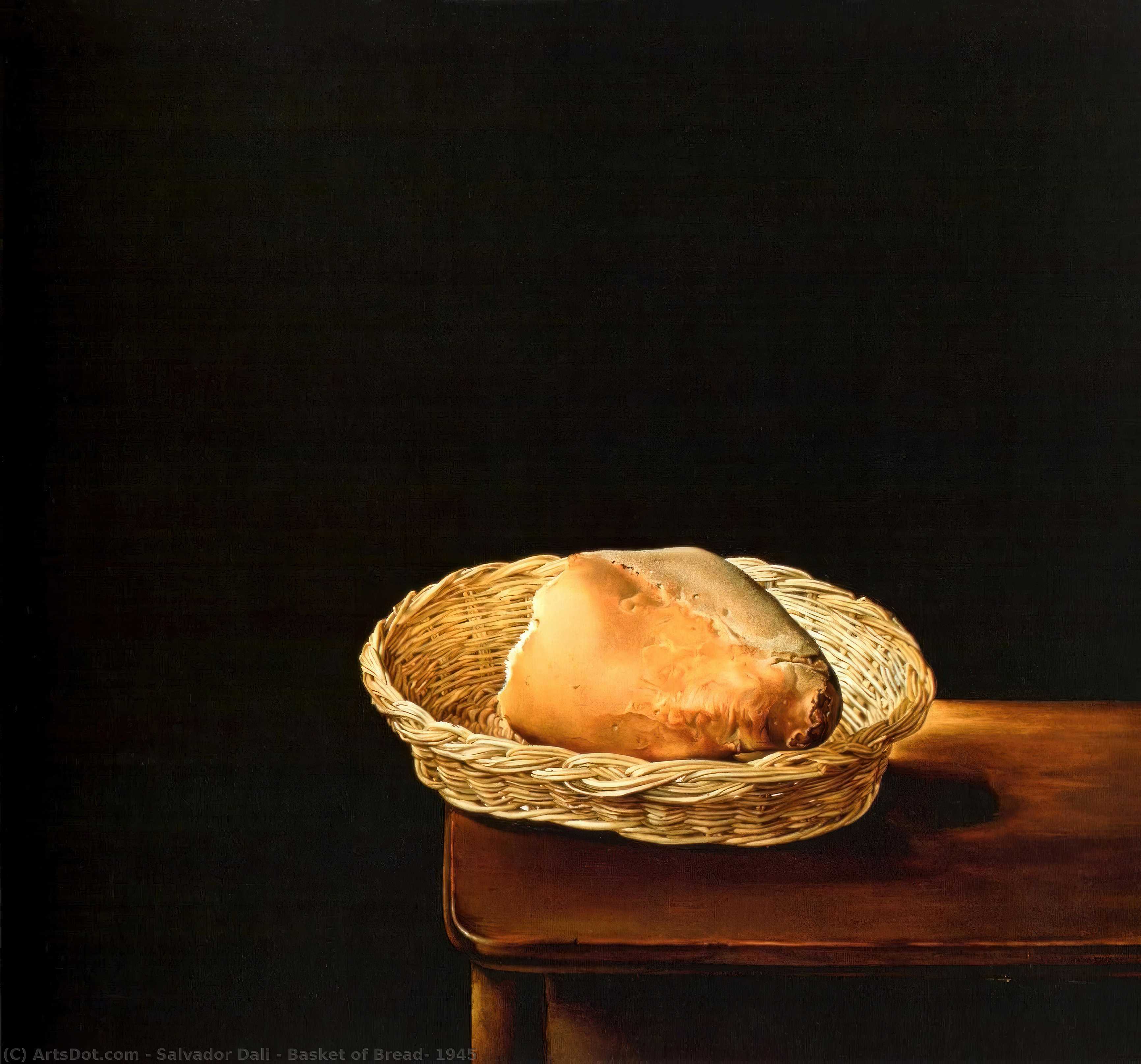 Wikoo.org - موسوعة الفنون الجميلة - اللوحة، العمل الفني Salvador Dali - Basket of Bread, 1945
