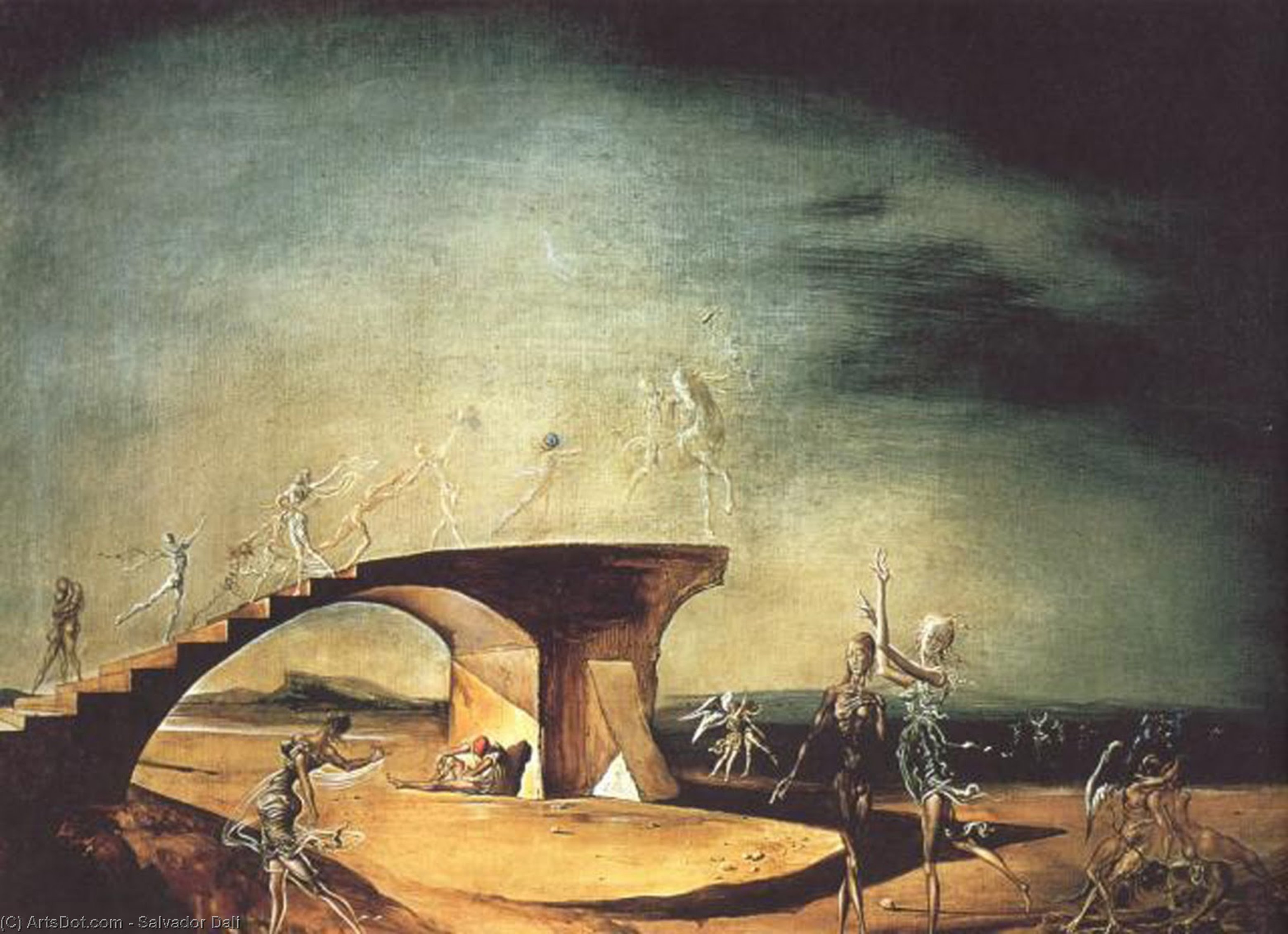 Wikioo.org - The Encyclopedia of Fine Arts - Painting, Artwork by Salvador Dali - The Broken Bridge and the Dream, 1945