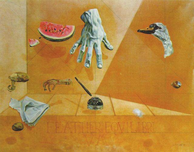 Wikioo.org – L'Enciclopedia delle Belle Arti - Pittura, Opere di Salvador Dali - piuma equilibrio ( Interatomica Equilibrio di un Swan's Piuma ) , 1947