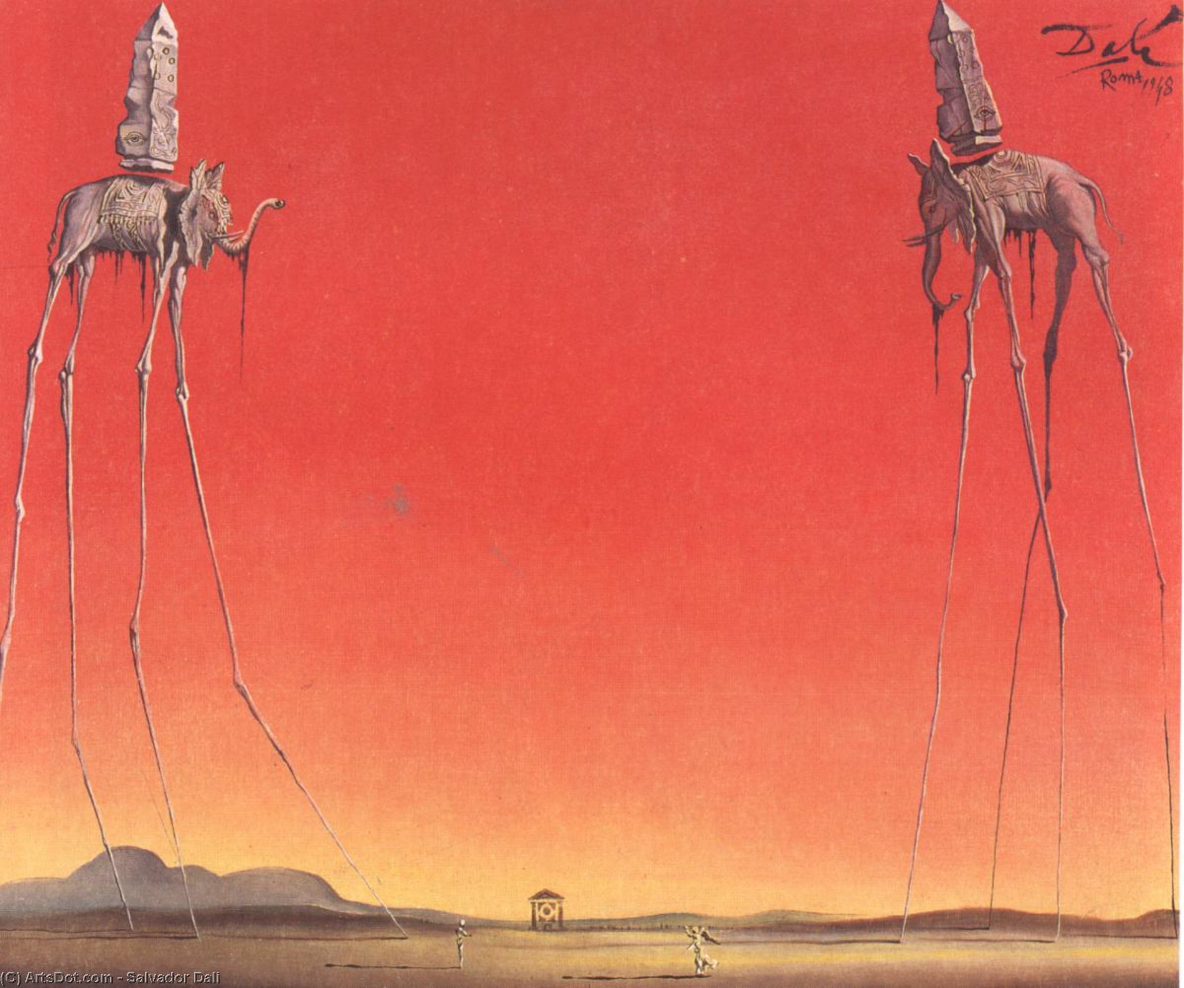 Wikioo.org - The Encyclopedia of Fine Arts - Painting, Artwork by Salvador Dali - The Elephants, 1948