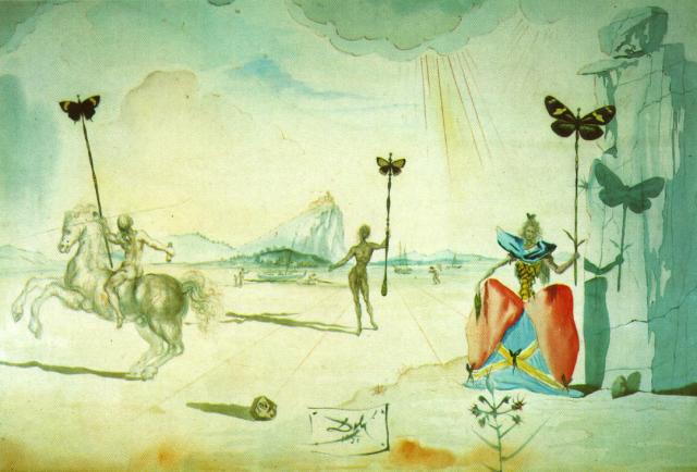 Wikoo.org - موسوعة الفنون الجميلة - اللوحة، العمل الفني Salvador Dali - Landscape with Cavalier and Gala, 1951