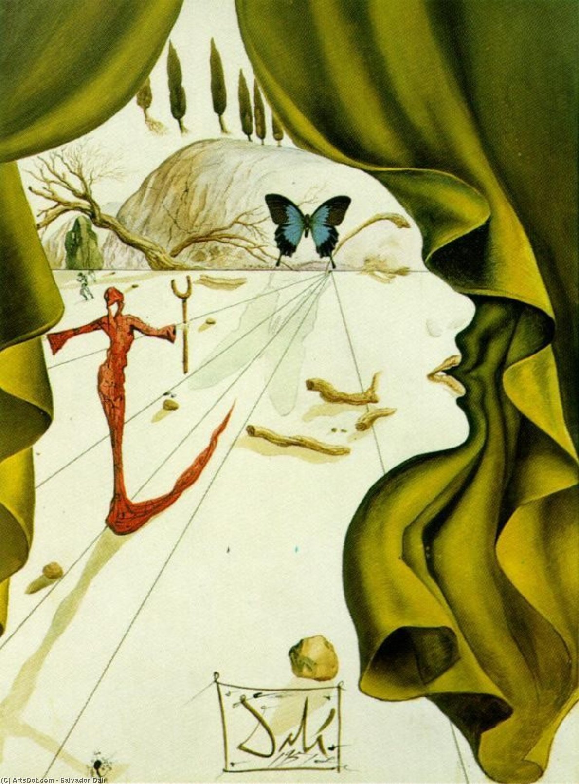 Wikioo.org - The Encyclopedia of Fine Arts - Painting, Artwork by Salvador Dali - Portrait of Katharina Cornell, 1951