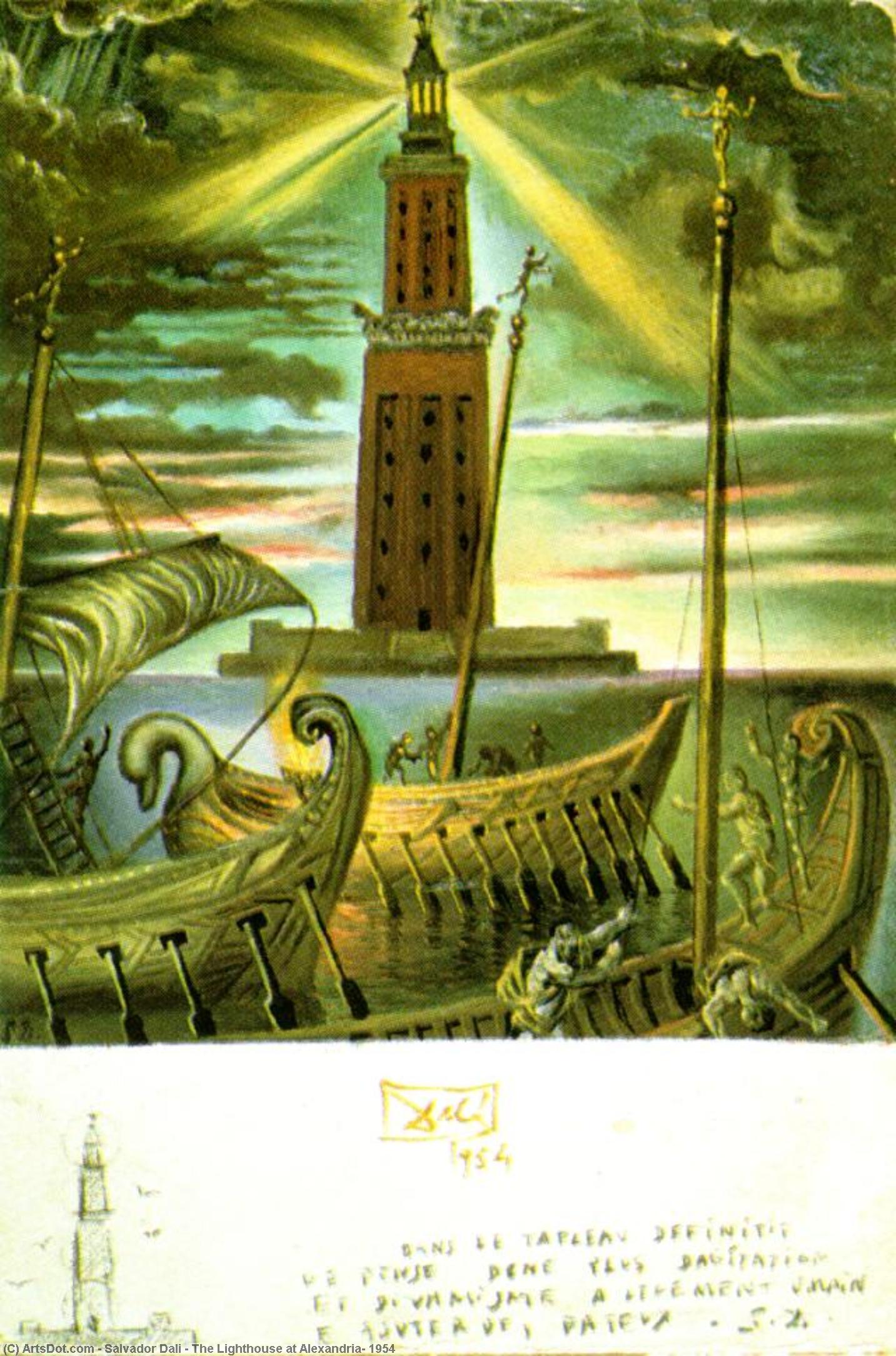 Wikioo.org - Die Enzyklopädie bildender Kunst - Malerei, Kunstwerk von Salvador Dali - der leuchtturm in alexandria , 1954