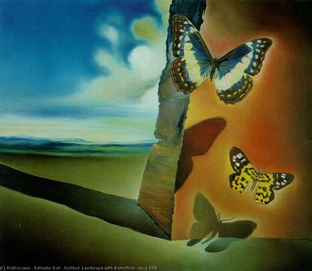 WikiOO.org - Encyclopedia of Fine Arts - Maalaus, taideteos Salvador Dali - Untitled (Landscape with Butterflies), circa 1956