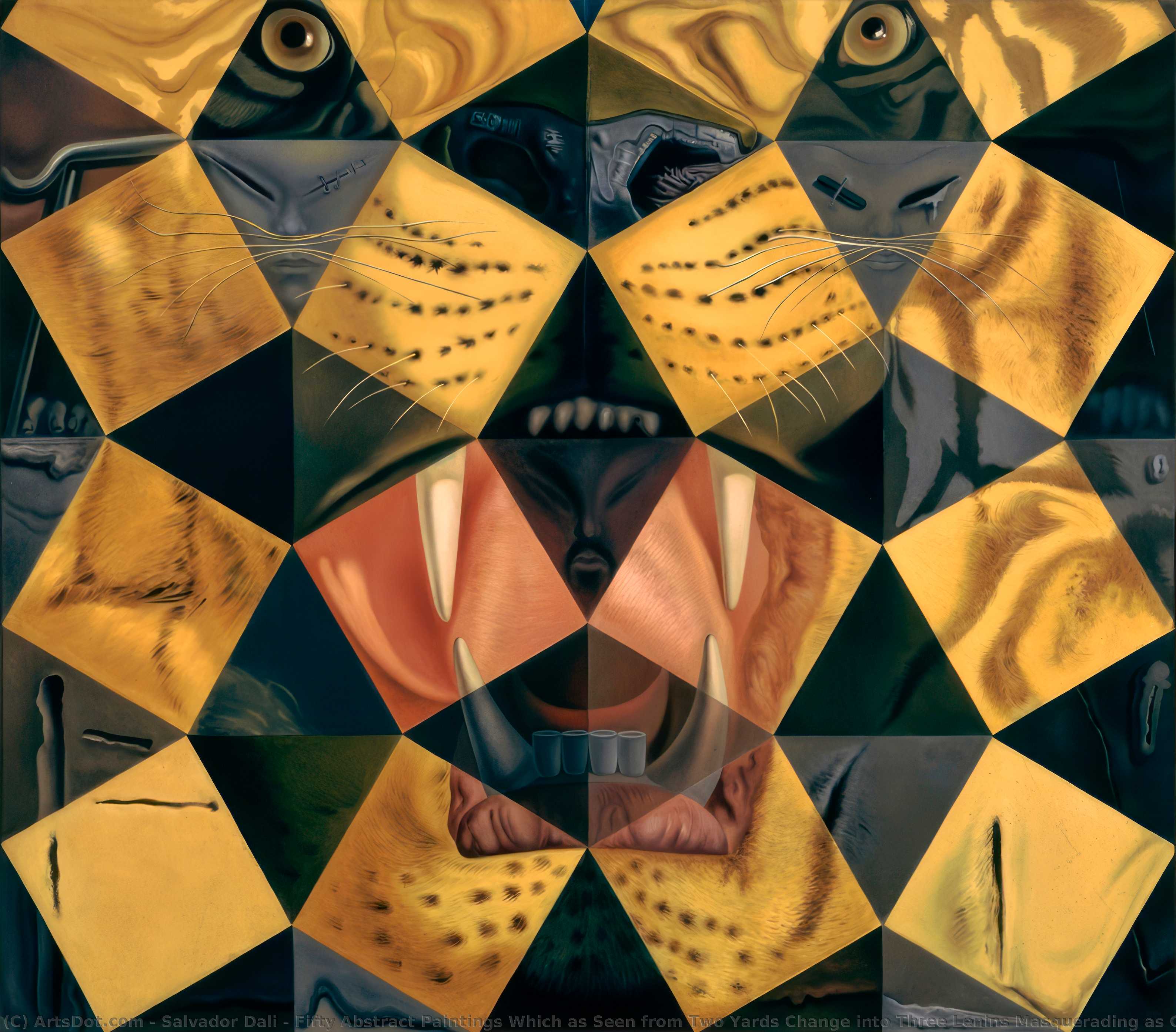 WikiOO.org - Encyclopedia of Fine Arts - Maalaus, taideteos Salvador Dali - Fifty Abstract Paintings Which as Seen from Two Yards Change into Three Lenins Masquerading as Chinese and as Seen from Six Yards Appear as the Head of a Royal Bengal Tiger, 1963