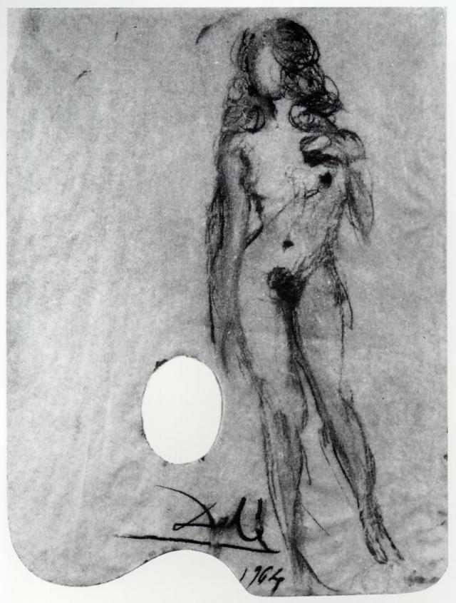 Wikioo.org – La Enciclopedia de las Bellas Artes - Pintura, Obras de arte de Salvador Dali - Sin título femenino  desnuda  en  Un  gama de colores  1964