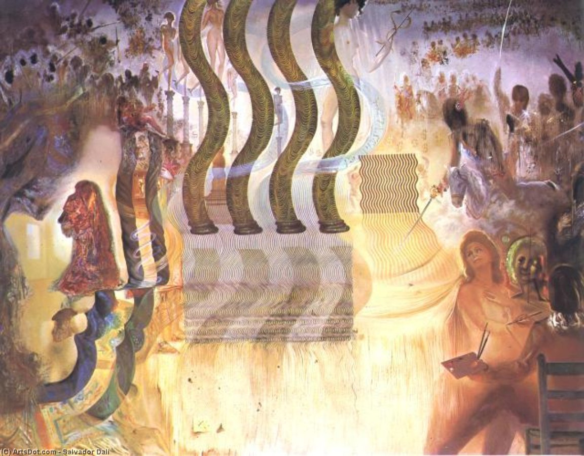 Wikioo.org - Bách khoa toàn thư về mỹ thuật - Vẽ tranh, Tác phẩm nghệ thuật Salvador Dali - Salvador DalH in the Act of Painting Gala in the Apotheosis of the Dollar, 1965