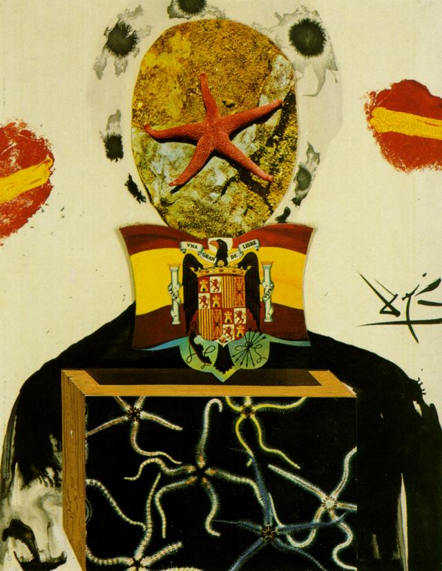Wikioo.org – La Enciclopedia de las Bellas Artes - Pintura, Obras de arte de Salvador Dali - figura con la bandera . Ilustración para 'Memories del Surrealism' , alrededor de 1971